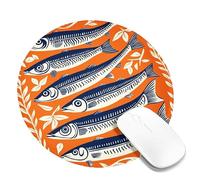 Fish Art Mouse Pad, Orange Nautical Style Gaming Mousepad, Non-Slip Rubber Washable Desk Accessory for Home and Office Round 8x8 Inch