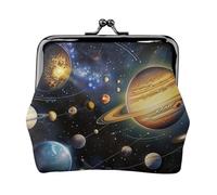 Fish art Print Prints Coin Purses with Kiss-lock, PU Leather Mini Pouch Change Wallet for Men Women, Exploring The Solar System, One Size, Fashion