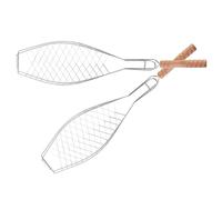 Fish Barbecue Basket Iron Mesh Clip 2 Pcs with Wooden Handle
