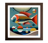 Fish Bauhaus Painting No.1 Framed Print | 18x18 Inch Walnut Framed Wall Art | Ready to Hang | Modern Animal Picture | Living Room Bedroom Lounge Office