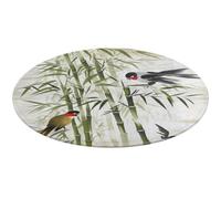 Fish Bird and Leaves Painting Area Rugs 90 * 90cm Soft Coral Velvet Carpets Round Living Room Rugs Washable Modern Bedside Rugs Non-Slip Print Floor Mats for Kitchen Dining Room Bedroom