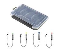 Fish Bite Alarm, 4X No-Light Fishing Pole Alerts with Storage Box, Multi-Functional Tensioner Bite Detector for Pond Fishing