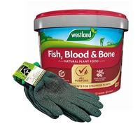 Fish, Blood & Bone Plant Food with Garden Gloves - 8kg All Purpose Natural Fish Blood & Bone Fertiliser with 2 Pairs of Gloves for Gardening. Growmore Fertilizer Plant Feed Granules