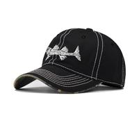 Fish Bone Embroidered Baseball Cap Classic Vintage Cotton Cap Neutral Baseball Cap Outdoor Cap, Black, L