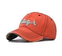 Fish Bone Embroidered Baseball Cap Classic Vintage Cotton Cap Neutral Baseball Cap Outdoor Cap, Orange, L