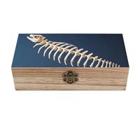 Fish Bone Skeleton Pattern Wooden Storage Box Elegant Retro Jewelry Box with Hinged Lid Decorative Keepsake Boxes Decor Handmade Organizer Boxes for Wedding, Party, Gift, Diy Craft, Home Decor