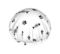 fish bones and cats paws Reusable Waterproof Washable Adjustable Suitable For Women All Hair Lengths Shower Cap