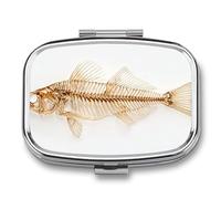 Fish Bones on White Pill Box 2 Compartment Portable Medicine Pill Case Travel Pill Organizer for Pocket Purse