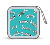 Fish Bones Pattern Portable CD Case Holder 48 Capacity Travel DVD Storage Boxs Wallet Bag