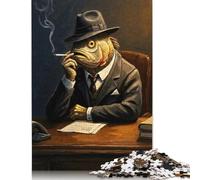 Fish Boss Smoking Puzzle for Adults And Teenagers 500 Pieces Wooden Puzzle Adult Jigsaw Puzzle Funny Jigsaw Puzzles 500pcs (52x38cm)