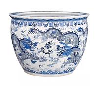 Fish Bowl Blue and White Porcelain Ceramic Fish Tank Living Room Fish Tank Large Water Tank Courtyard Turtle Tank Home Use Aquarium, One Color-M