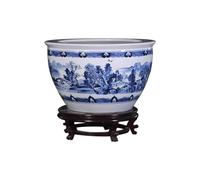 Fish Bowl Ceramic Hand-painted Fish Tank, Courtyard Water Tank, Home Living Room, Office Painting and Calligraphy Tank, Rice Tank Aquarium, One Color-M