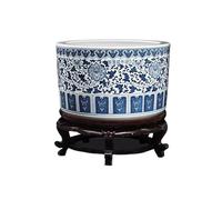 Fish Bowl Chinese Retro Ceramic Fish Tank Turtle Feeding Tank Outdoor Garden Terrace Ceramic Fish Tank Living Room Office Decoration Desktop Decoration Aquariums(42x27cm)