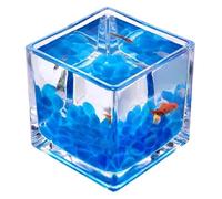 Fish Bowl, Fish Tank, Glass Square Fish Tank Thickened Table Top Transparent Fighting Fish Bowl(Small)