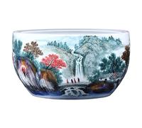 Fish Bowl Hand-painted Landscape Fish Tank Ceramic Fish Tank Outdoor Turtle Tank Living Room Balcony Scenery Ornaments Aquarium, A