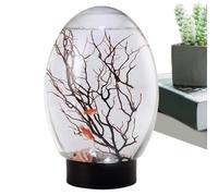 Fish Bowl, Small LED Light Fish Tank, 7.09x4.72 Inches, Unique Table Centerpiece, Portable Fan Branch Tree Ornament for Home, Studio, Hotel, and Decorative Display