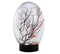 Fish Bowl, Small LED-Lit Fish Tank, Decorative Table Centrepiece with Fan Branch Tree Ornament, 7.09 x 4.72 Inches, Portable & Stylish for Home, Studio & Hotel Décor