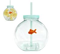 Fish Bowl Tumbler with Straw,Reusable Novelty Fish Bowl Drinkware Cups with Lids,1200ml Big Capacity Plastic Clear Fishs Bowls Cocktail Cups,for Drink,Parties,Beach,Table Decor