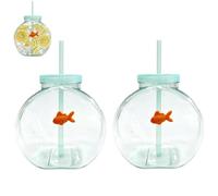 Fish Bowl Tumbler with Straw,Reusable Novelty Fish Bowl Drinkware Cups with Lids,1200ml Big Capacity Plastic Clear Fishs Bowls Cocktail Cups,for Drink,Parties,Beach,Table Decor