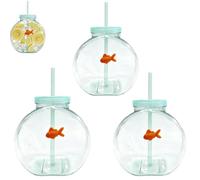 Fish Bowl Tumbler with Straw,Reusable Novelty Fish Bowl Drinkware Cups with Lids,1200ml Big Capacity Plastic Clear Fishs Bowls Cocktail Cups,for Drink,Parties,Beach,Table Decor