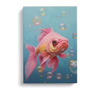 Fish Bubble Gum Painting Canvas Print | Gallery Wrapped 30mm Frame Wall Art | 30x20 inches | Ready to Hang | Modern Animals Picture | Living Room Bedroom Lounge Office
