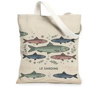 Fish Canvas Tote Bag for Women, Marine Fanciful Starfish Bubbles Summer Blue Washable Reusable Grocery Bags Ideas for Trave, Blue, 13x15 Inch