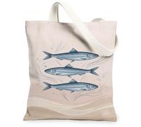 Fish Canvas Tote Bag for Women, Marine Nature Bubbles Waves Summer Blue Washable Reusable Everyday Tote Bags Ideas for Shopping Trips Office Library Casual 13x15 Inch