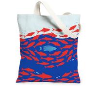 Fish Canvas Tote Bag for Women, Ocean Playful Blue Red Summer Blue Washable Reusable Aesthetic Tote Bag Ideas for Shopping, Blue, 13x15 Inch