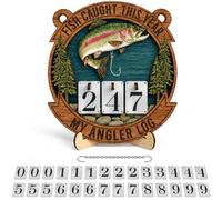 Fish Caught This Year Counter, Fisher Tracker Sign, Home Decor Fishing Gift | Wooden Fishing Tally Counter Sign, Fishing Accessories with Base & 30 Number Tiles, Ornaments for Living Room Shelf