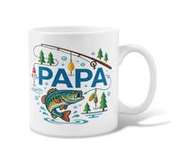 Fish Ceramic Coffee Mug, Outdoor Playful Fishing Rod Trees Summer Green Novelty Tea Mug with Handle Ideal for Friends Family Coworkers Teachers Couples Employees 11 Oz