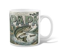Fish Ceramic Coffee Mug, Outdoor Vintage Lake Trees None Green Novelty Tea Mug with Handle Ideal for Friendship Family Colleague Staff Sweetheart Teachers 11 Oz