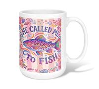 Fish Ceramic Coffee Mug, Summer Playful Shell Coral Summer Peach Novelty Office Drinking Cup with Handle Ideal for Friends Family Lovers Eldership Senior Co-Worker 15 Oz