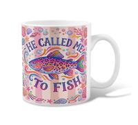 Fish Ceramic Coffee Mug, Summer Playful Shell Coral Summer Peach Novelty Work Drinking Mugs with Handle Ideal for Friends Family Lovers Eldership Senior Co-Worker 11 Oz