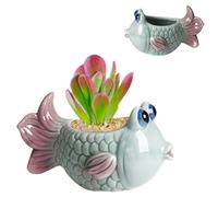 Fish Ceramic Succulent Planter Cute Cartoon Pottery Bonsai Pot Cactus Flower Plants Pot Air Plant Holder Display Containers 6Inch for Home Office Desk Shelf Window Decor (Plants NOT included)