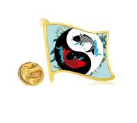 Fish China Taichi Eight Diagram Golden Metal Flag Lapel Pin Badge