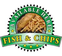 Fish & Chips Sold Here Sticker - Catering Sign Window Decal Cafe Restaurant Ice Cream (Large 400 x 520mm, Green)