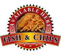 Fish & Chips Sold Here Sticker - Catering Sign Window Decal Cafe Restaurant Ice Cream (Large 400 x 520mm)