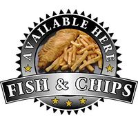 Fish & Chips Sold Here Sticker - Catering Sign Window Decal Cafe Restaurant Ice Cream (Medium 20 x 285mm, Black)