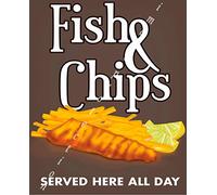 Fish & Chips Vintage Shop Pub Bar Kitchen Cafe Old Food Large Metal Tin Sign Tin Sign 8x12 inch