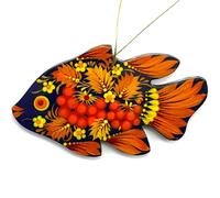 Fish Christmas Ornament and other Wooden Hanging Figures Delicately Painted Both Sides 3.9 х 2.8 х 0.2 inch. Collectible Folk Art Christmas Ornaments Handcrafted in Ukraine