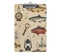Fish Compass Lighthouse Ship A4 Acrylic Clipboard for Papers Writing Planner, Office Wall Mounted Large Capacity Organizer