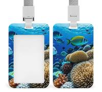 Fish Coral Reef Id Badge Holder with Breakaway Lanyard Vertical Clear Plastic Card Protector Sleeve Waterproof & Heavy Duty Name Tag Holder for Nurse Teacher Office Staff Women Men