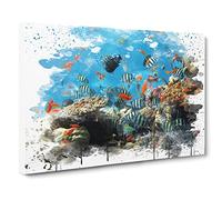 Fish Coral Reef V3 Canvas Print | Gallery Wrapped 30mm Frame Wall Art | 20x14 inches | Ready to Hang | Modern Animals Picture | Living Room Bedroom Lounge Office