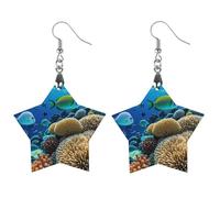 Fish Coral Reef Wooden Earrings for Women, Vintage Elegant Wood Jewelry, Lightweight Earrings for Wedding, Party, Everyday Jewelry Gift, Circular, Wood, wood