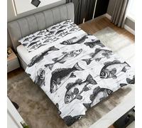 Fish Coverless Duvet Super King, Reversible Patterned Design, Ocean Marine Life Quilt & 1 Pillow Case for Bedroom Decor, 10.5 Tog Soft Microfibre Comforter Washable, All Seasons #y431