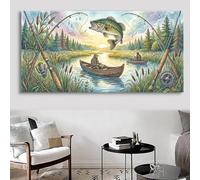 Fish Diamond Art Boat Diamond Painting Kits, 5D Crystal Art Kits for Adults Gems Arts and Crafts for Adults DIY Round Full Drill Rhinestones Mosaic Kit Large Canvas for Home Wall Decor 40x90cm,Cod-311