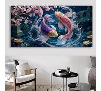 Fish Diamond Art Cherry Blossoms Diamond Painting Kits, 5D Crystal Art Kits for Adults Gems Arts and Crafts for Adults, DIY Round Full Drill Rhinestones Mosaic Kit for Home Wall Decor 60x120cm,Cod-659