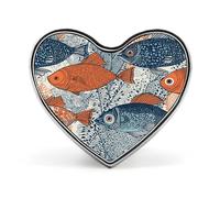 Fish Doodle Pattern Button Pin Heart Shape Alloy Lapel Pins Badges Novelty Funny Enamel Pins Personalized Pinback Button Badges Cute Heart Brooche for Jackets Bags