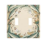 Fish Double Light Switch Cover Plate, Coastal Vintage Lemon Herb Summer Green Plastic Standard Size Switch Plate Decorative for Home Living Room Bedroom Bathroom Decor