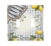 Fish Double Light Switch Cover Plate, Farmhouse Rustic Lemon Flower Summer Yellow Plastic Standard Size Toggle Light Switch Cover for Bedroom Bathroom Kitchen Entrance Decor
